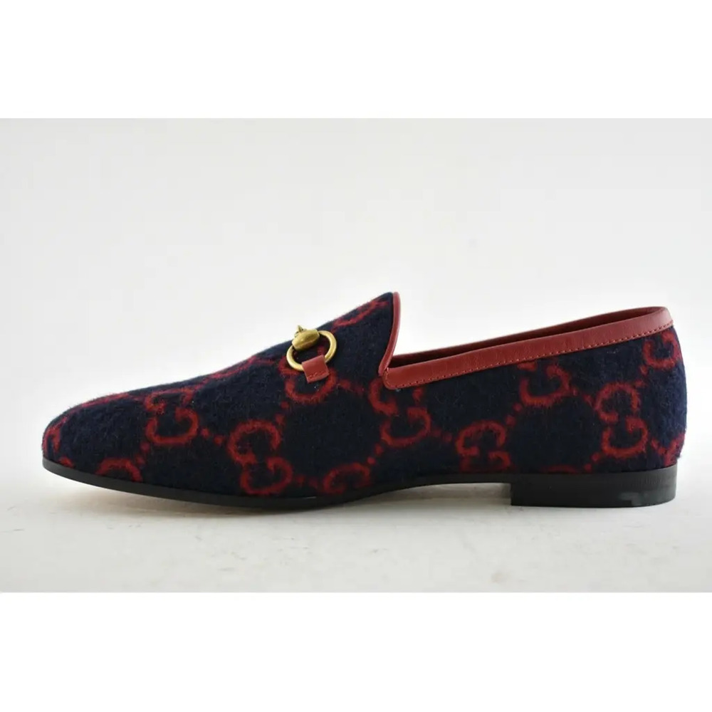 Gucci New Jordaan Wool Blue Red GG Logo Horsebit Loafer Mule Slipper Flat 38 - Picture 9 of 12